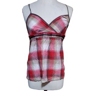 Maurices M Tank Top Shirt  Pkaid Red Vrown Vintage 90s Y2k Blouse dimensions pit
